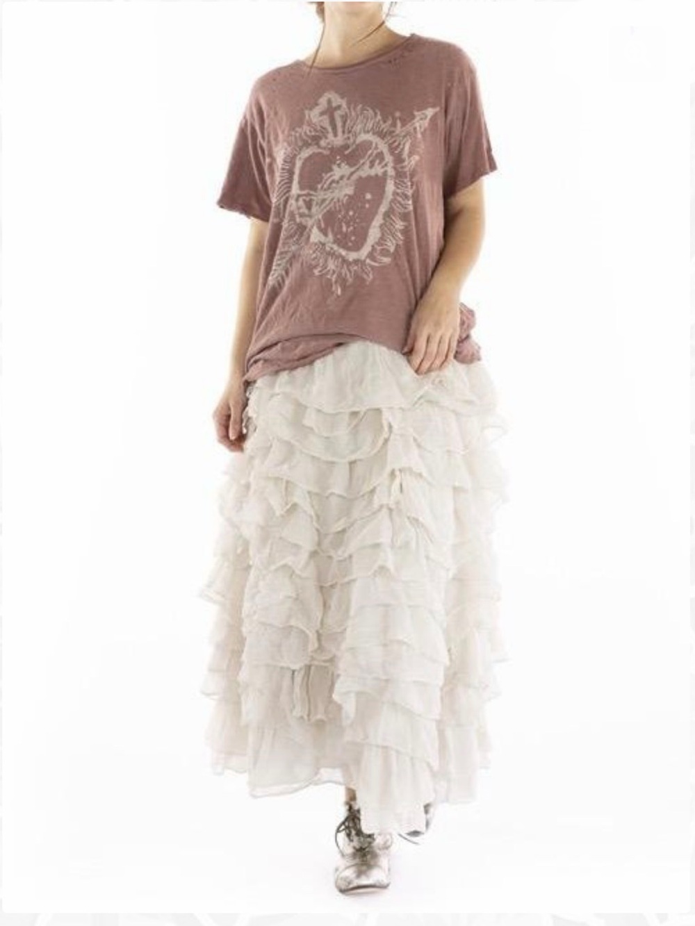 Magnolia Pearl Sovereign Heart 924 Bisou Dusty Rose Distressed Tee Shirt OS - Picture 11 of 11